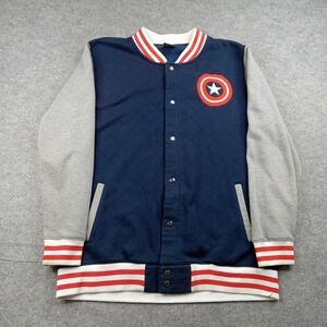 Marvel Jacket Mens XL Blue Varsity Captain America Quilted Snap Shield